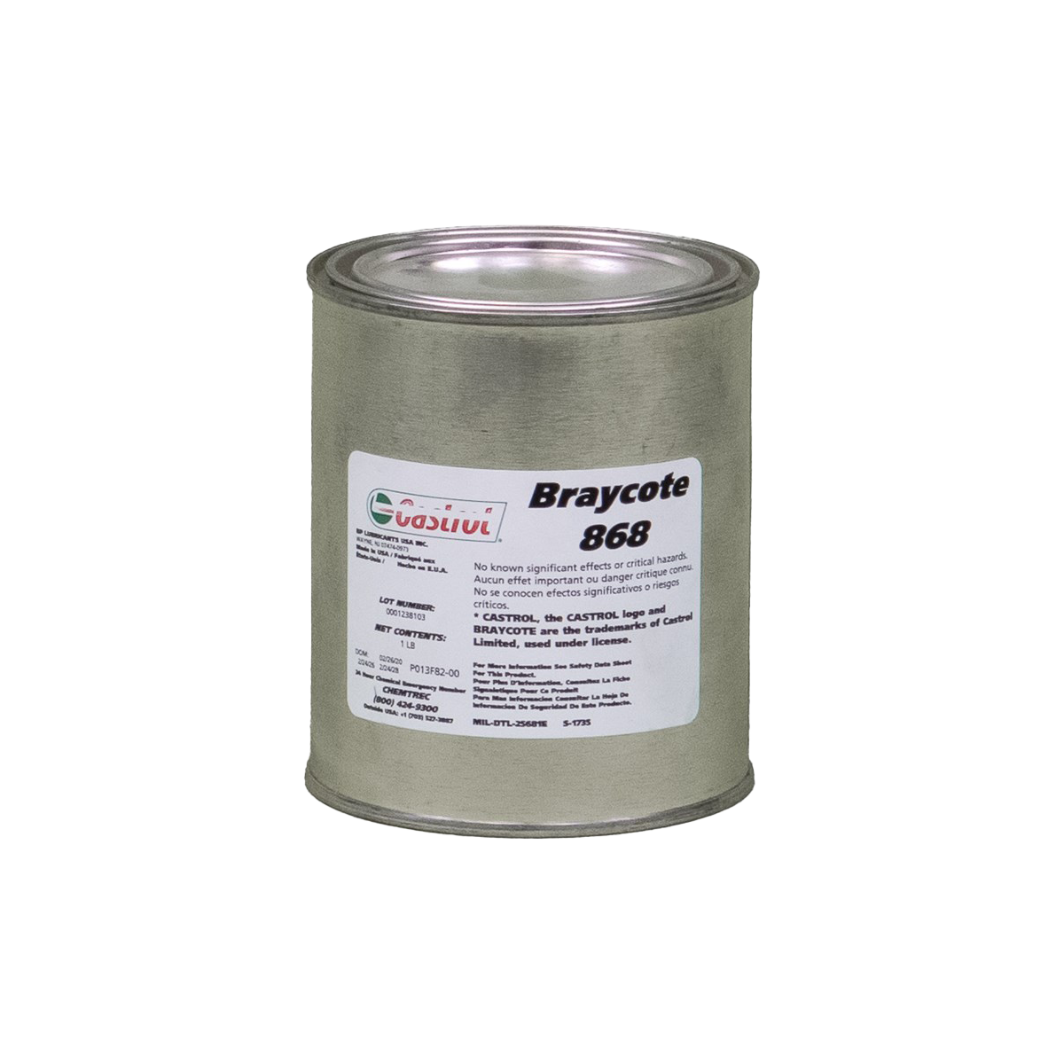 Castrol Braycote 868 Silicone Grease Grayish-Black DOD-L-25681D - 1 lb can