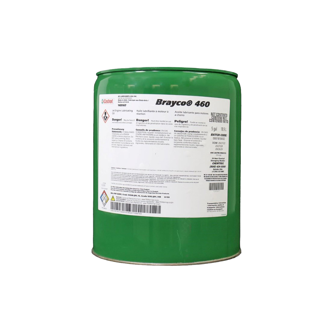 Castrol Brayco  460 Jet Engine Lubricating Oil MIL-PRF-6081 Grade 1010 -  5 GL Pail
