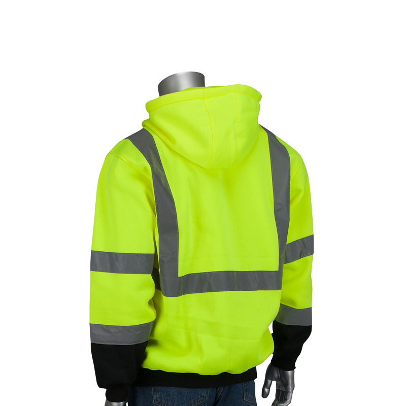 323-1370B-LY-L PIP® ANSI Type R Class 3 Full Zip Hooded Sweatshirt with Black Bottom  323-1370B. Hi-Vis Yellow.  Medium. 1E