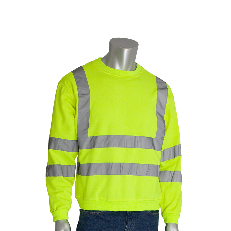 323-CNSSELY-M PIP. ANSI Type R Class 3 Crew Neck Sweatshirt. Hi-Vis Yellow. Medium. 1EA