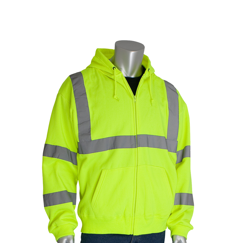 323-HSSELY-M PIP. ANSI Type R Class 3 Hooded Sweatshirt. Hi-Vis Yellow. Medium. 1EA.