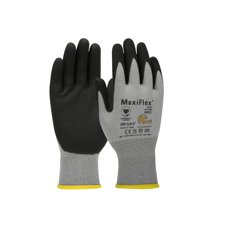 34-774B-L MaxiFlex Elite ESD Anti-Static Seamless Knit Nylon Glove with Nitrile Coated MicroFoam Grip on Palm & Fingers - Touchscreen. Hi-Vis Yellow. Large. 1 pair