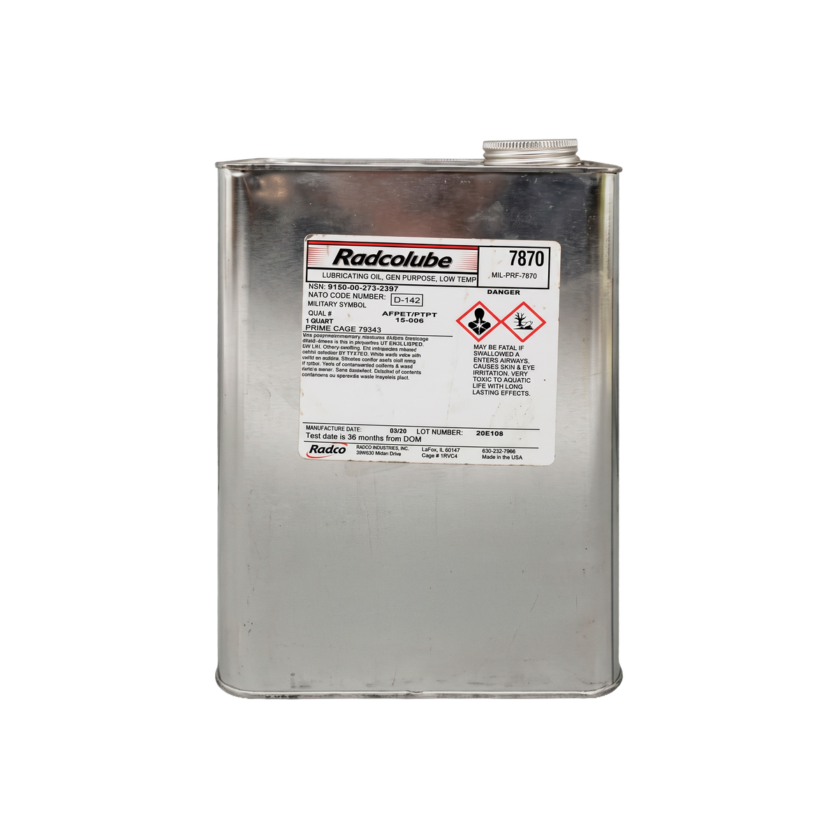 RADCOLUBE 7870 General-Purpose Synthetic Low Temperature Lubricating Oil - MIL-PRF-7870E / NATO O-142