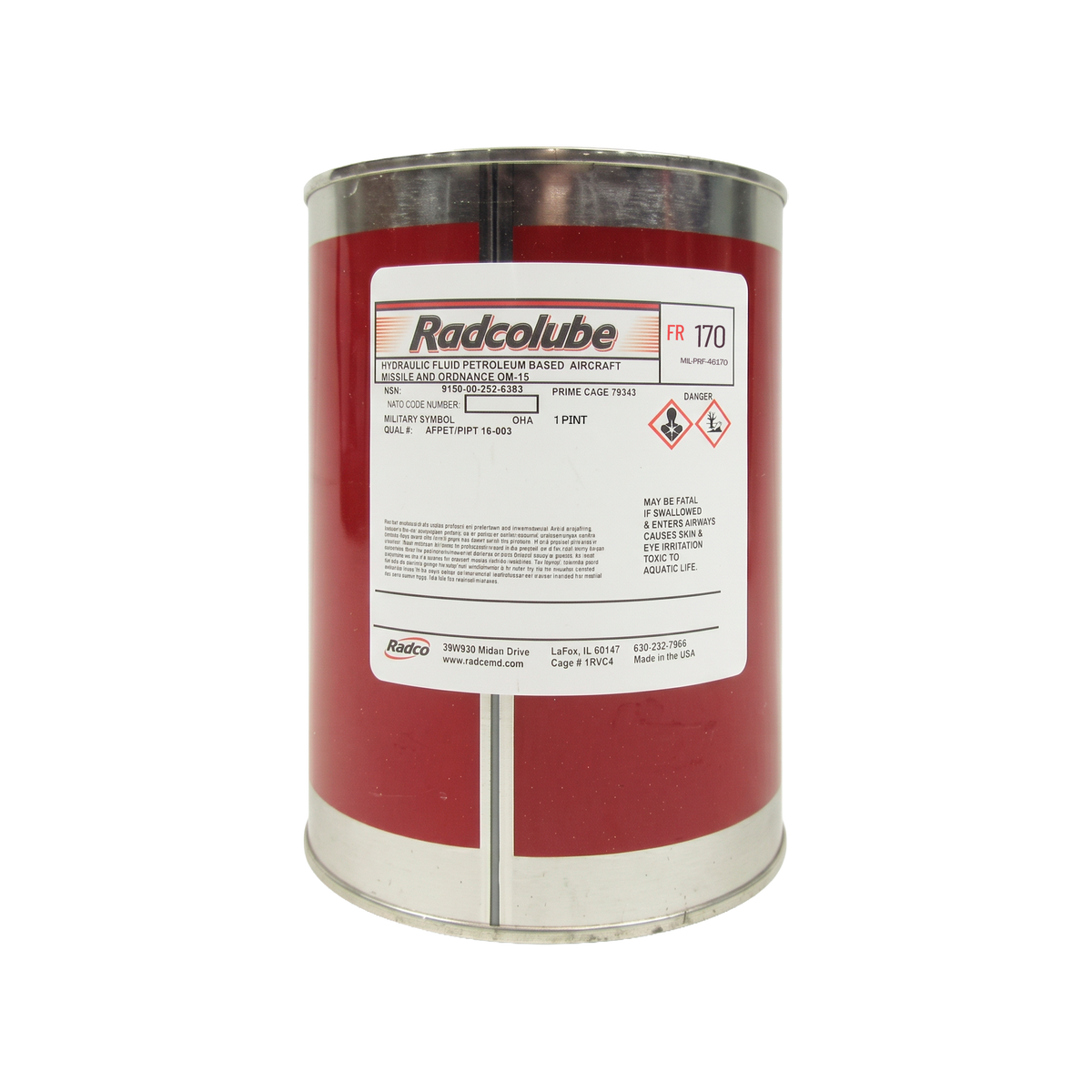 Radcolube FR170 Synthetic Hydraulic Fluid | MIL-PRF-46170E Fire-Resistant Rust-Inhibited Fluid