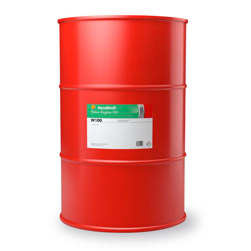 AeroShell 100 straight mineral aviation piston engine oil quart and 55-gallon drum