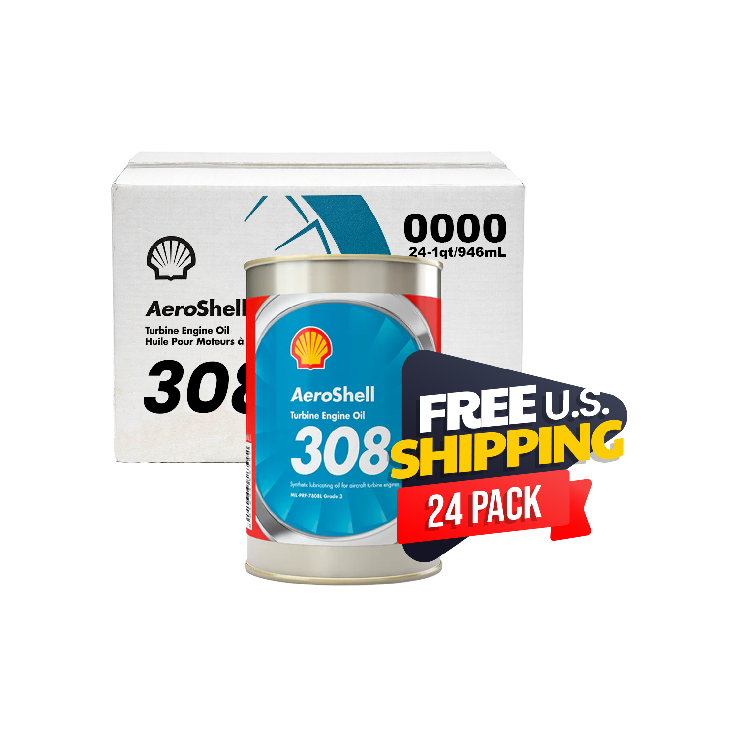 AeroShell Turbine Oil 308 synthetic jet engine oil case of 24 quarts qualified to MIL-PRF-7808M Grade 3