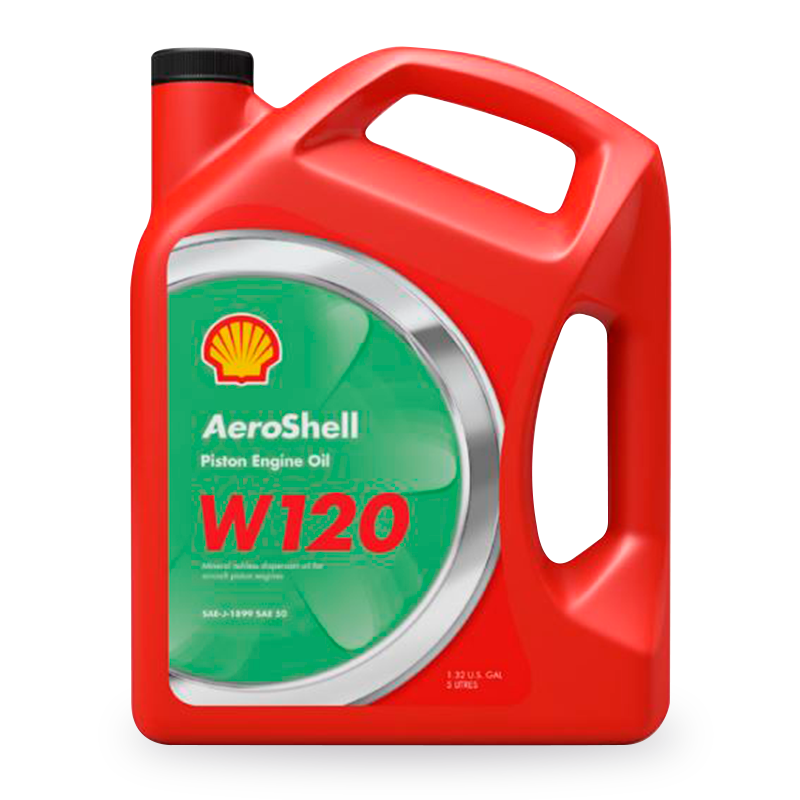 AeroShell W120 ashless dispersant aviation piston engine oil quart, 5 liter, and 55 gallon drum