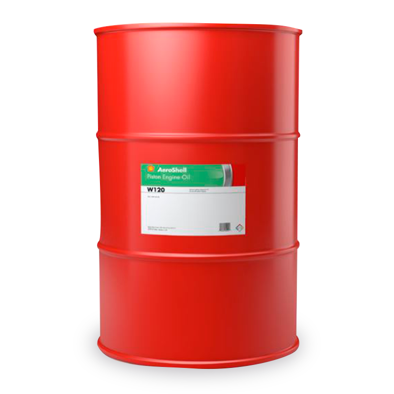 AeroShell W120 ashless dispersant aviation piston engine oil quart, 5 liter, and 55 gallon drum