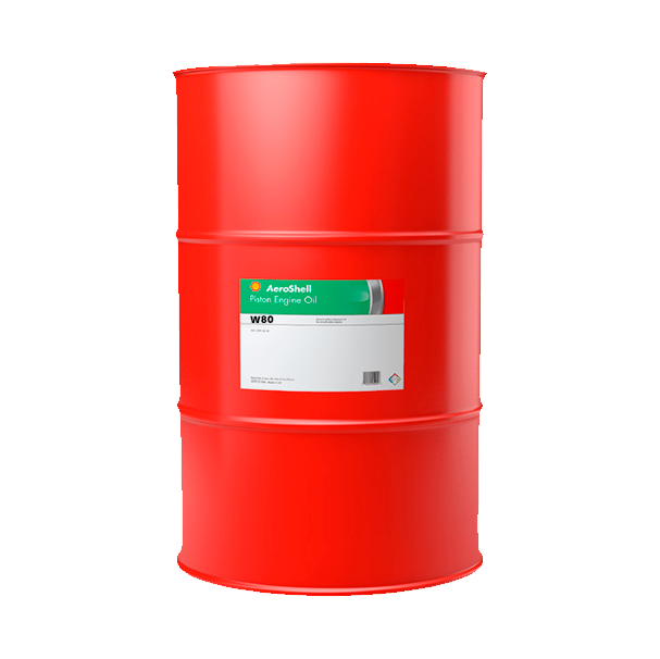 AeroShell W80 ashless dispersant aviation piston engine oil quart and 55 gallon drum