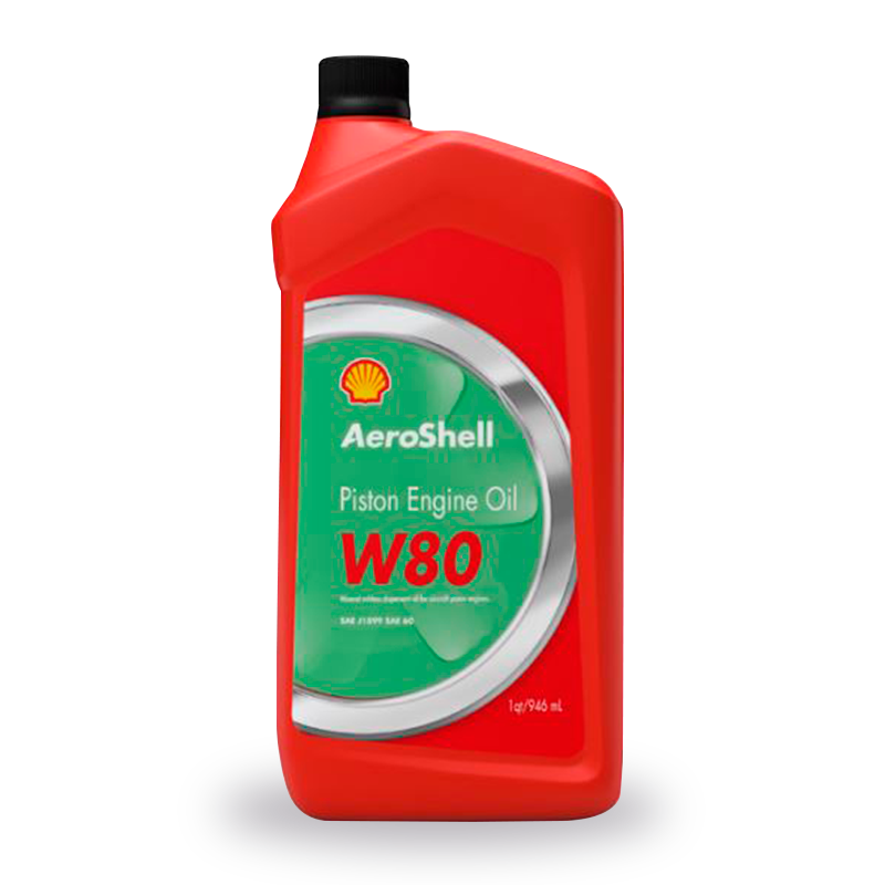 AeroShell W80 ashless dispersant aviation piston engine oil quart and 55 gallon drum